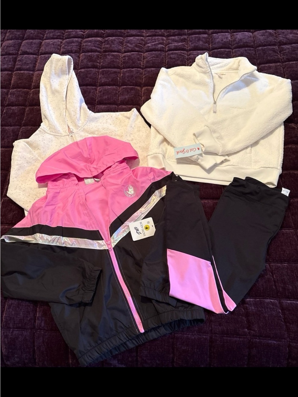 Girls Size Large Fall Bundle| Black & Pink Windbreaker Set |Cream Sherpa &Hoodie